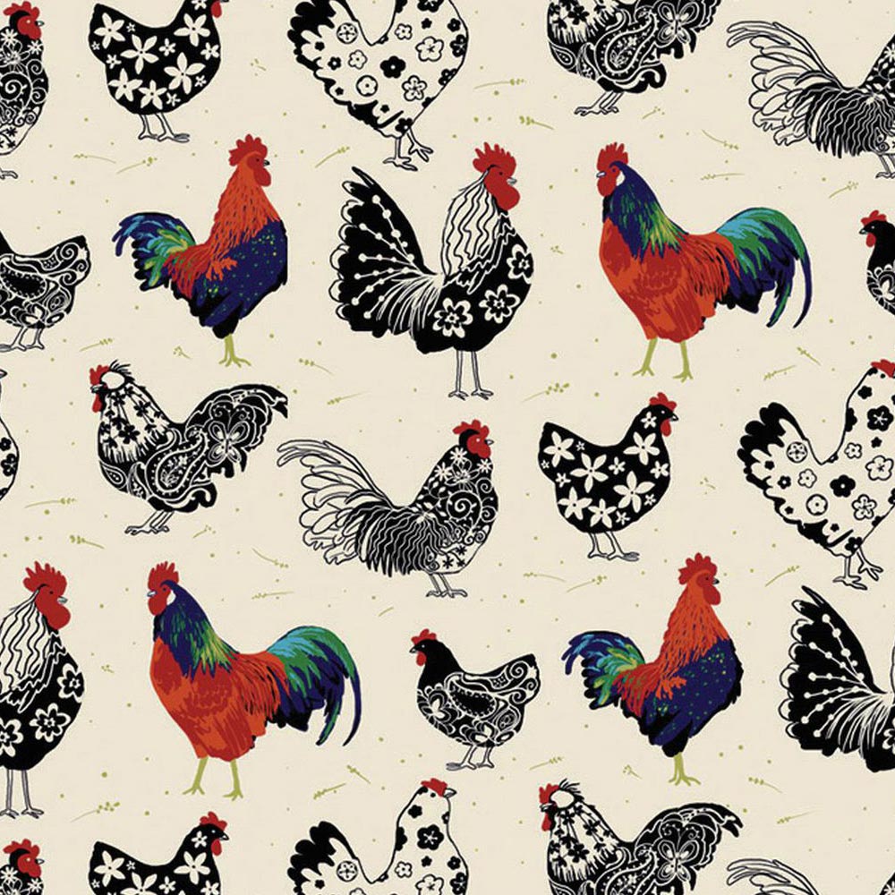 Rooster Cotton Tea Towel in Cream