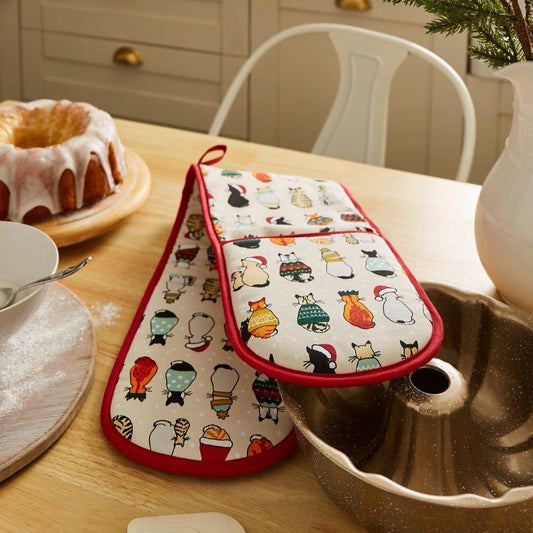 Ulster Weavers Recycled Double Oven Glove - ChrIstmas Cats in Waiting (Red) - - Ulster Weavers