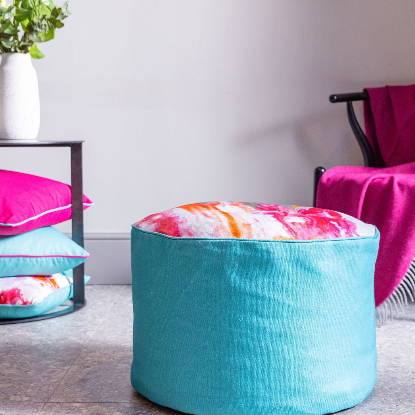 Ulster Weavers Cardinal Marble Pouffe Foot Stool (Linen Blend, Cerise Pink) - - Ulster Weavers