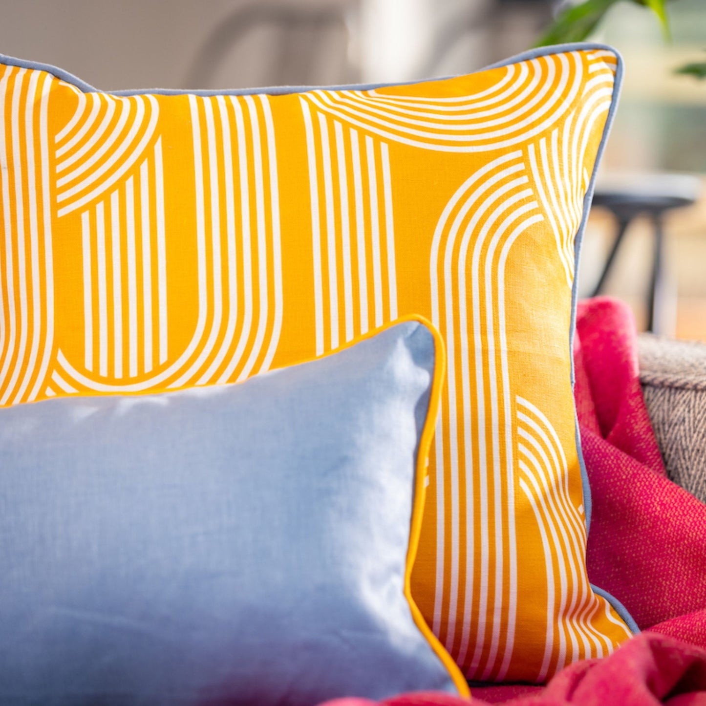 Ulster Weavers Plain Linen Cushion - Limelight (50cm x 30cm, Iris Blue/Ochre Yellow) - - Ulster Weavers