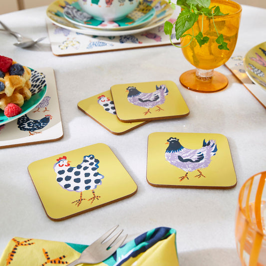 Chick Chicken Coasters 4 Pack in Yellow
