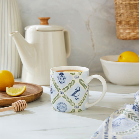 Coastal Treasures Bone China Mug in Blue