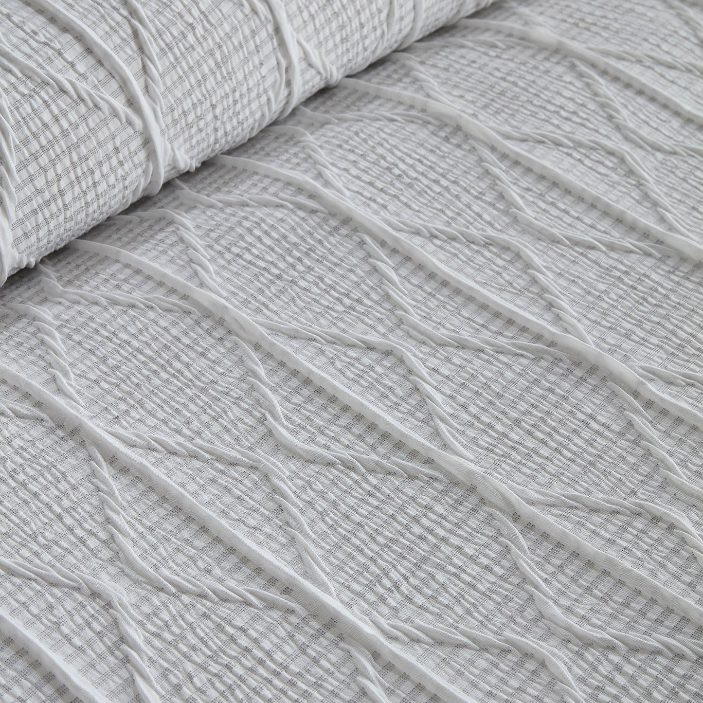 Crinkle Stripe Duvet Cover Set in White