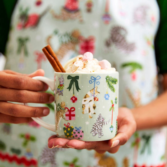 Christmas Cats Bone China Mug in Seafoam