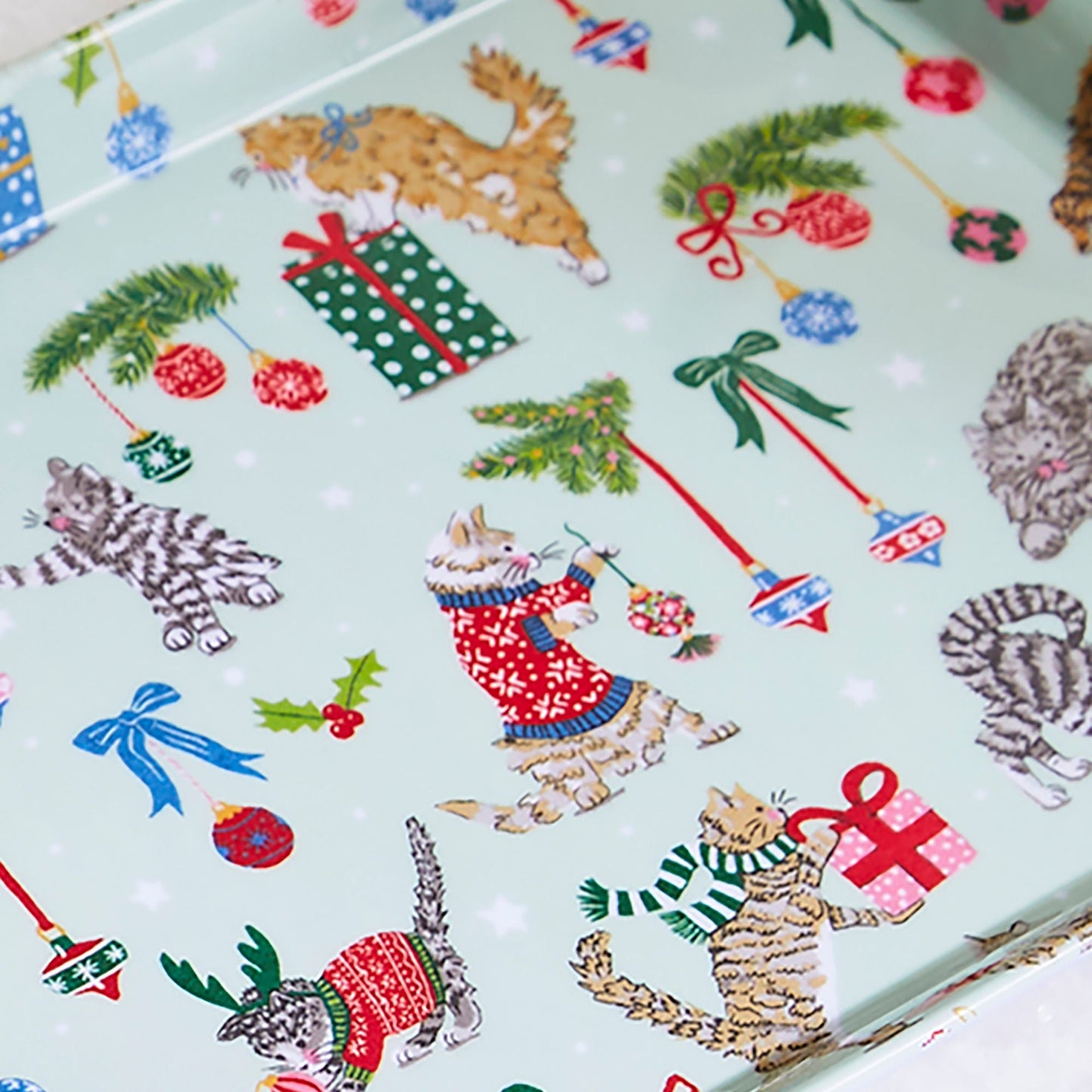 Christmas Cats Small Serving Tray in Seafoam