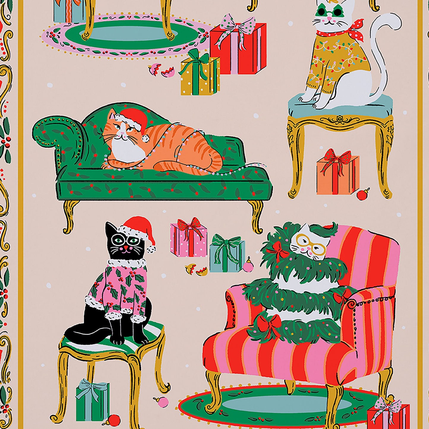 Ulster Weavers Christmas Cool Cats Tea Towel - Cotton One Size in Multi - Tea Towel - Ulster Weavers