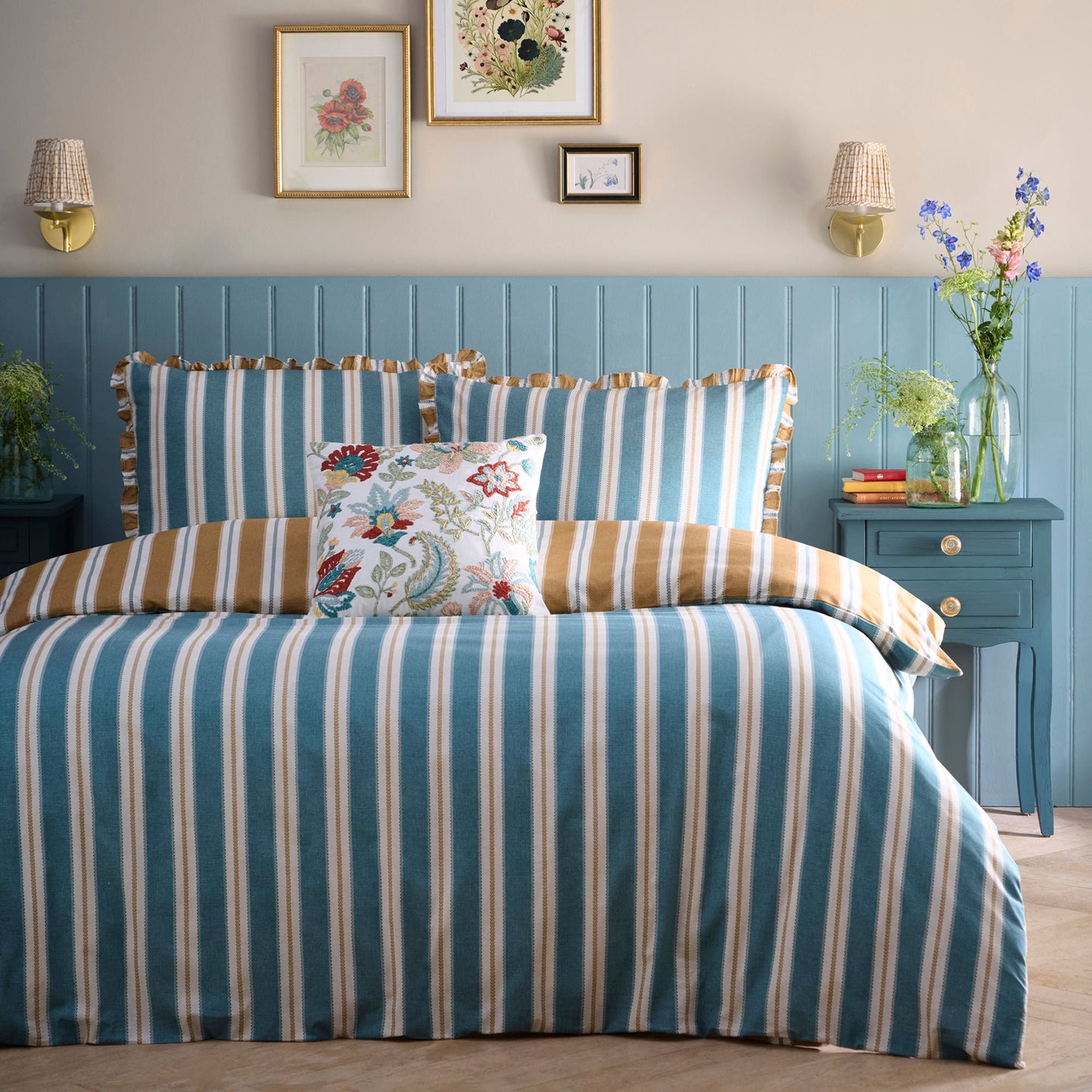 Eloise Stripe Duvet Cover Set in Teal - Duvet Cover Set - Appletree