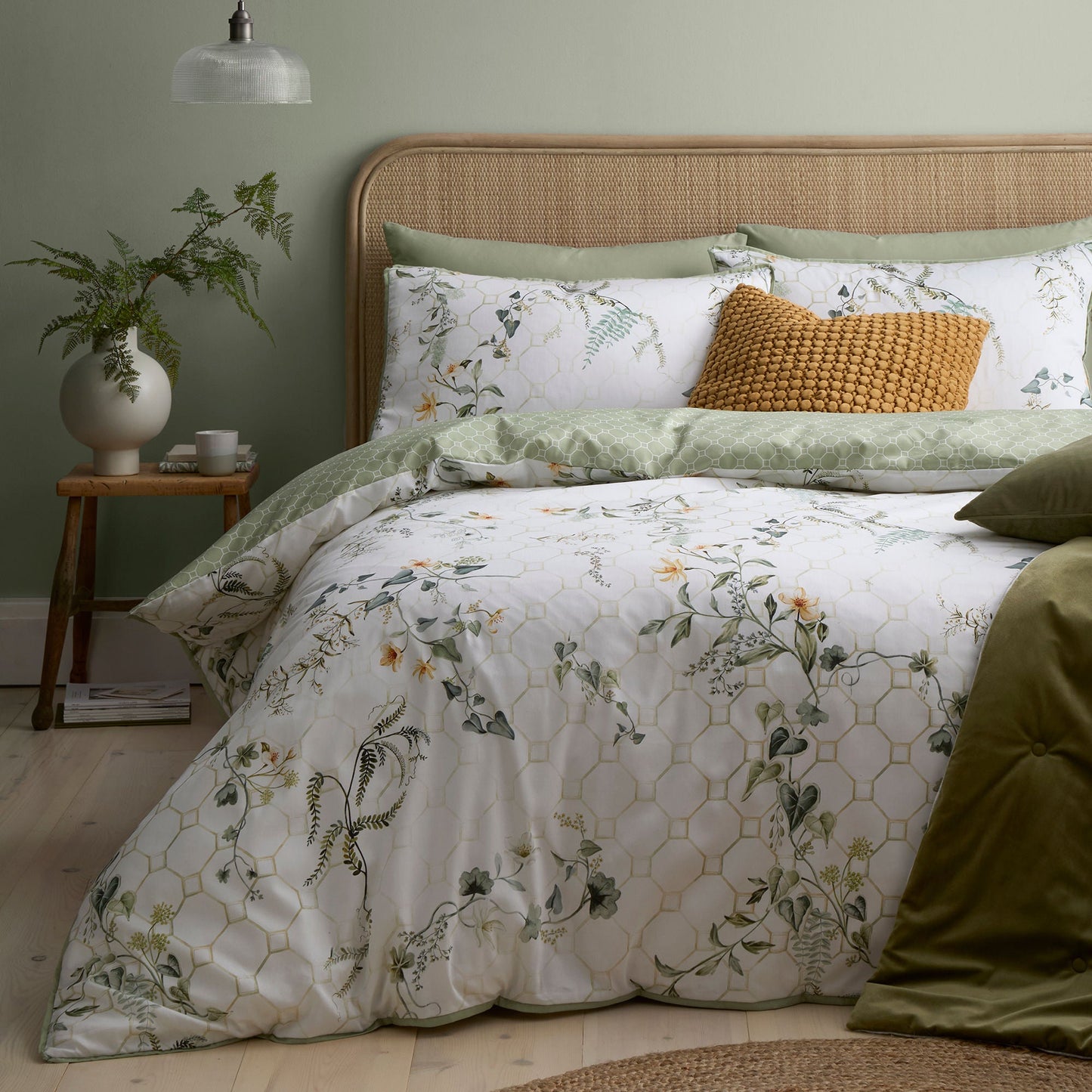 Floral Trellis Duvet Cover Set in Green - Duvet Cover Set - Appletree