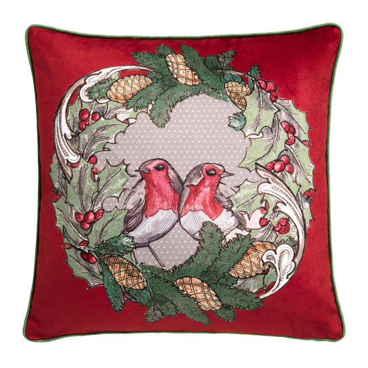 Festive Robin Cushion in Red 43 x 43cm - Cushion - Laurence Llewelyn-Bowen