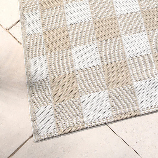 Gingham Outdoor Rug by Dreams & Drapes Design in Natural 120 x 170cm - Outdoor Rug - Dreams & Drapes Design