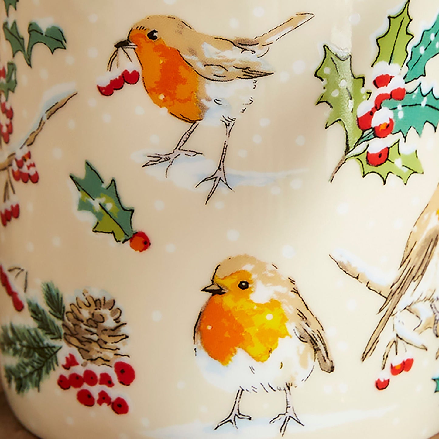 Christmas Robins Bone China Mug in Green