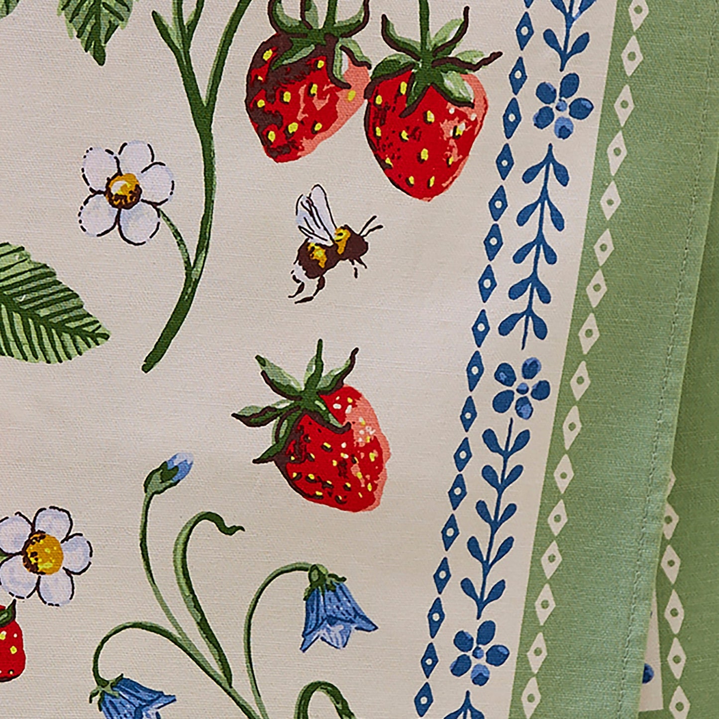 Strawberry Patch Cotton Tea Towel in Green
