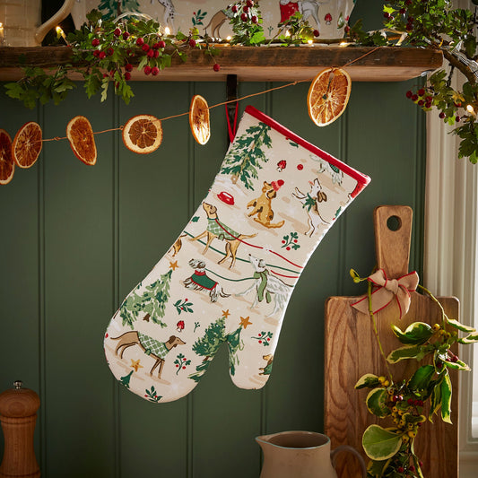Winter Walkies Gauntlet Oven Glove in Beige
