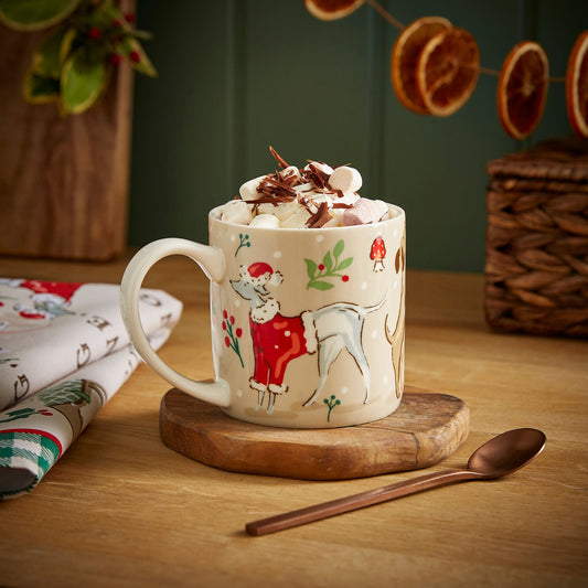 Winter Walkies Bone China Mug in Beige