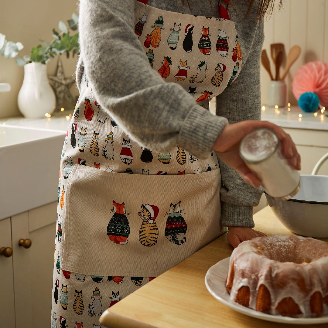 Ulster Weavers Recycled Cotton Apron - Cats in Waiting (Orange) - - Ulster Weavers