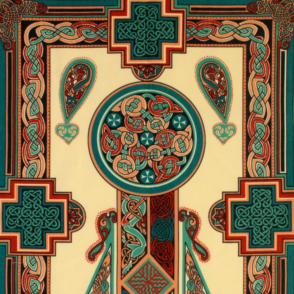 Celtic Panels Cotton Tea Towel in Green