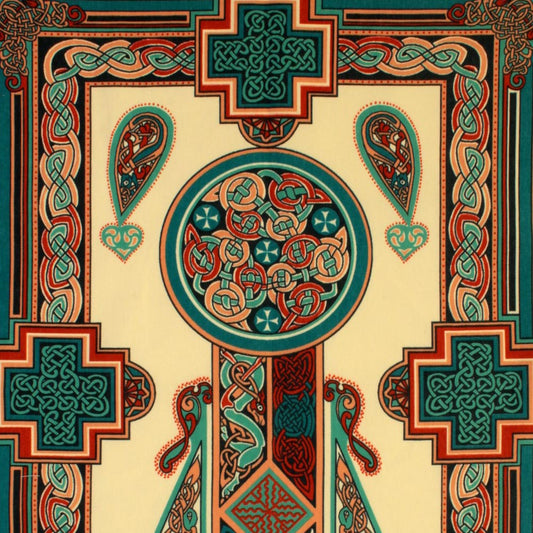 Celtic Panels Cotton Tea Towel in Green