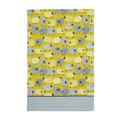 Dotty Sheep Cotton Tea Towel in Yellow