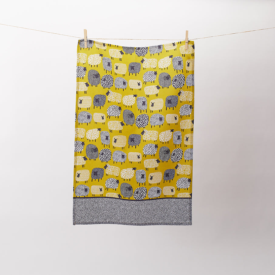 Ulster Weavers Cotton Tea Towel - Dotty Sheep (100% Cotton, Yellow) - Tea Towel - Ulster Weavers