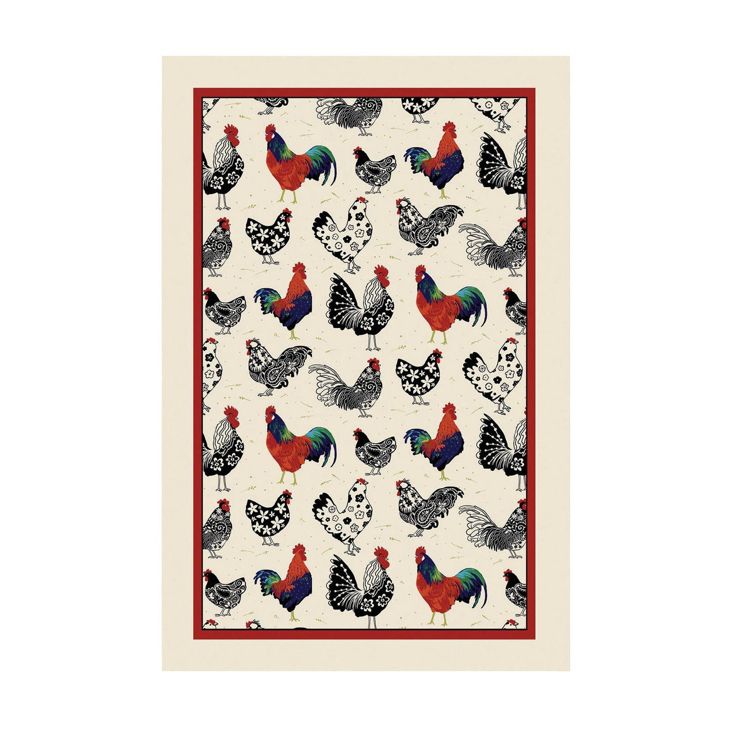 Rooster Cotton Tea Towel in Cream