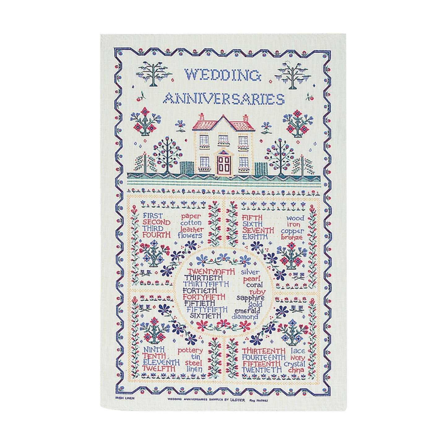 Wedding Sampler Cotton Tea Towel in Yellow
