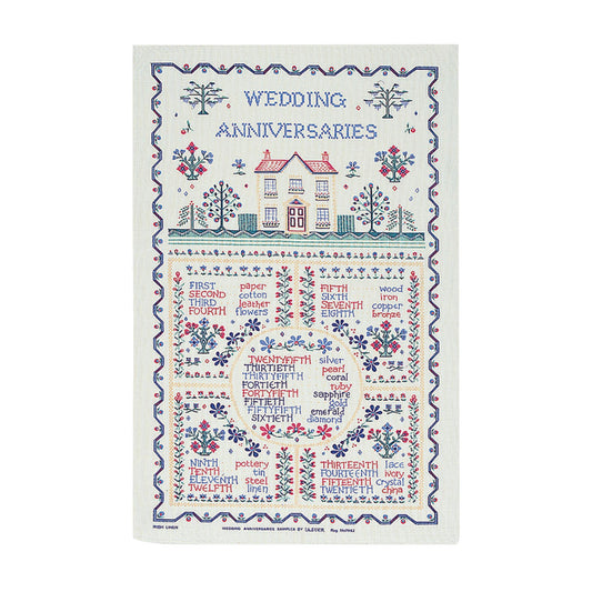 Wedding Sampler Cotton Tea Towel in Yellow