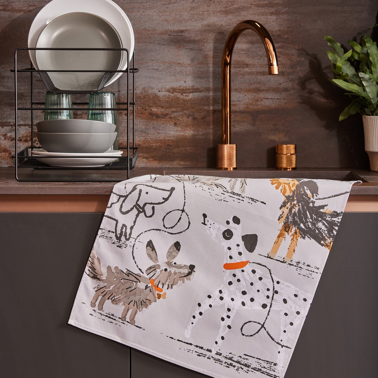 Ulster Weavers Dog Days Tea Towel - Cotton One Size in Grey - Tea Towel - Ulster Weavers