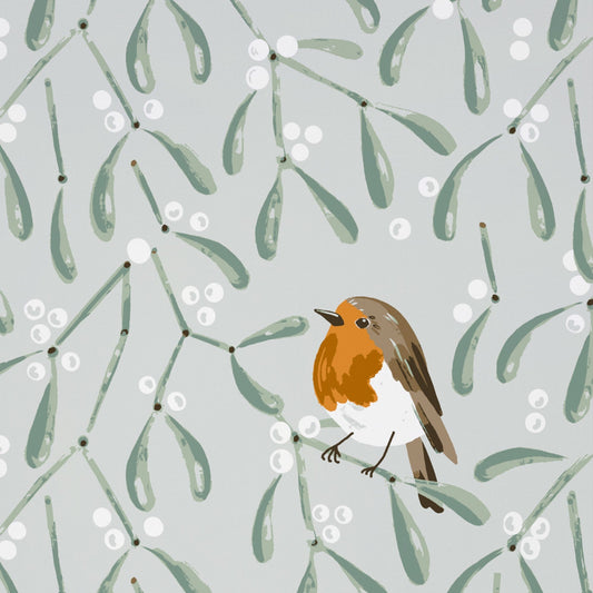 Ulster Weavers Recycled Cotton Blend Tea Towel - Mistletoe & Robin  (Beige) - Tea Towel - Ulster Weavers