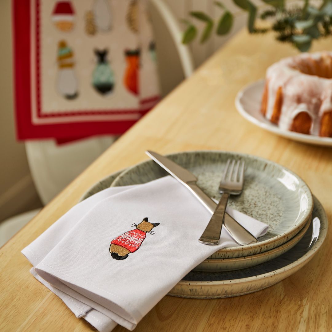 Christmas Cats in Waiting Napkins 2 Pack in Red - Napkin - Ulster Weavers