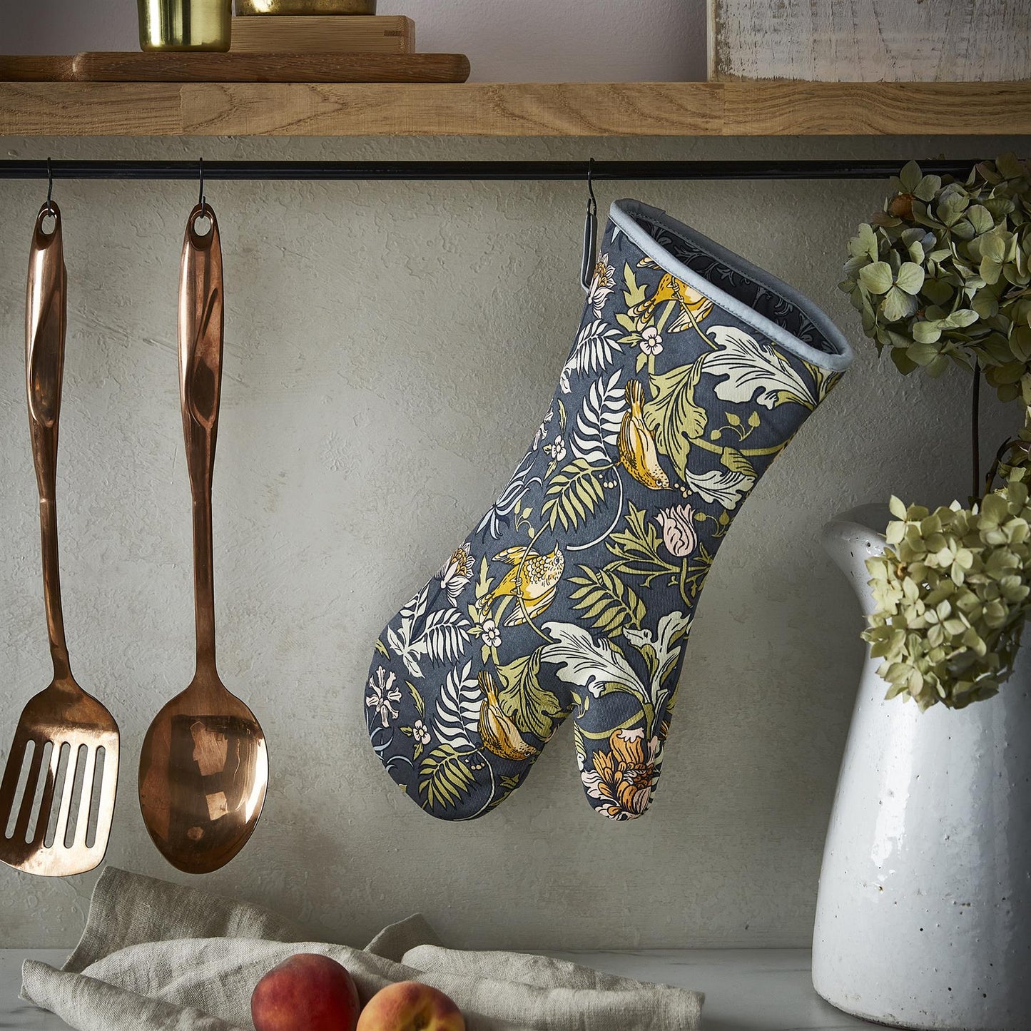 Ulster Weavers Finch & Flower Gauntlet Oven Glove One Size in Navy - Gauntlet Oven Glove - Ulster Weavers