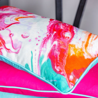Ulster Weavers Plain Linen Cushion - Cardinal Marble (50cm x 30cm, Cerise Pink/Turquoise) -  - Ulster Weavers