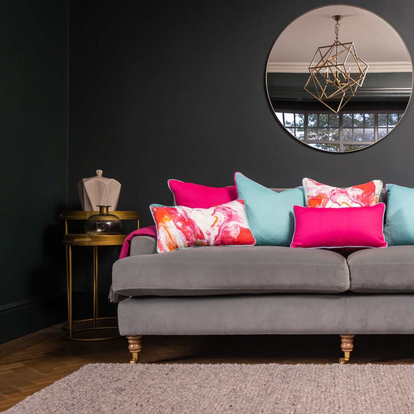 Ulster Weavers Plain Linen Cushion - Cardinal Marble (50cm x 30cm, Cerise Pink/Turquoise) -  - Ulster Weavers