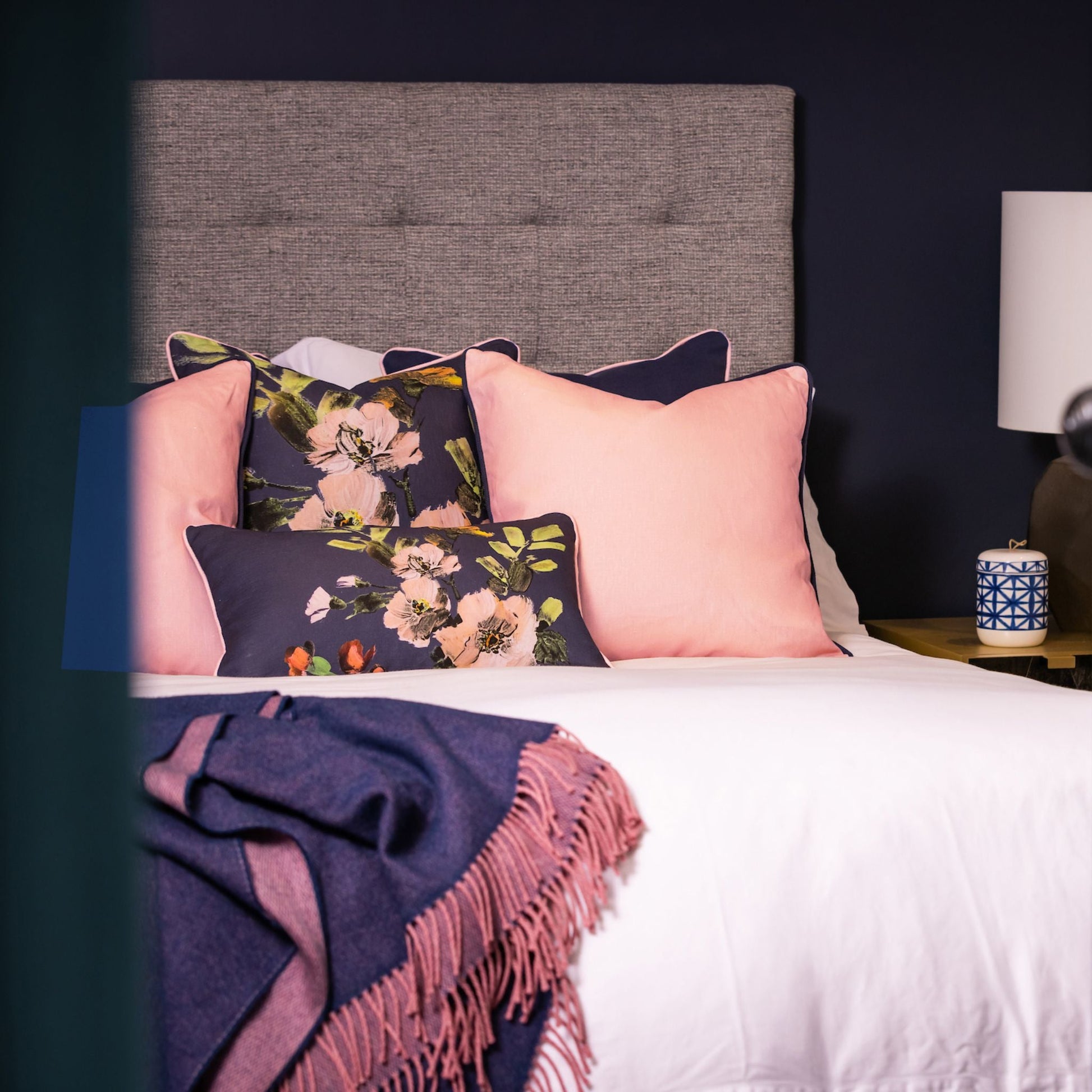 Ulster Weavers Plain Linen Cushion - Hillsborough Floral (50cm x 50cm, Dusty Pink/Navy) -  - Ulster Weavers