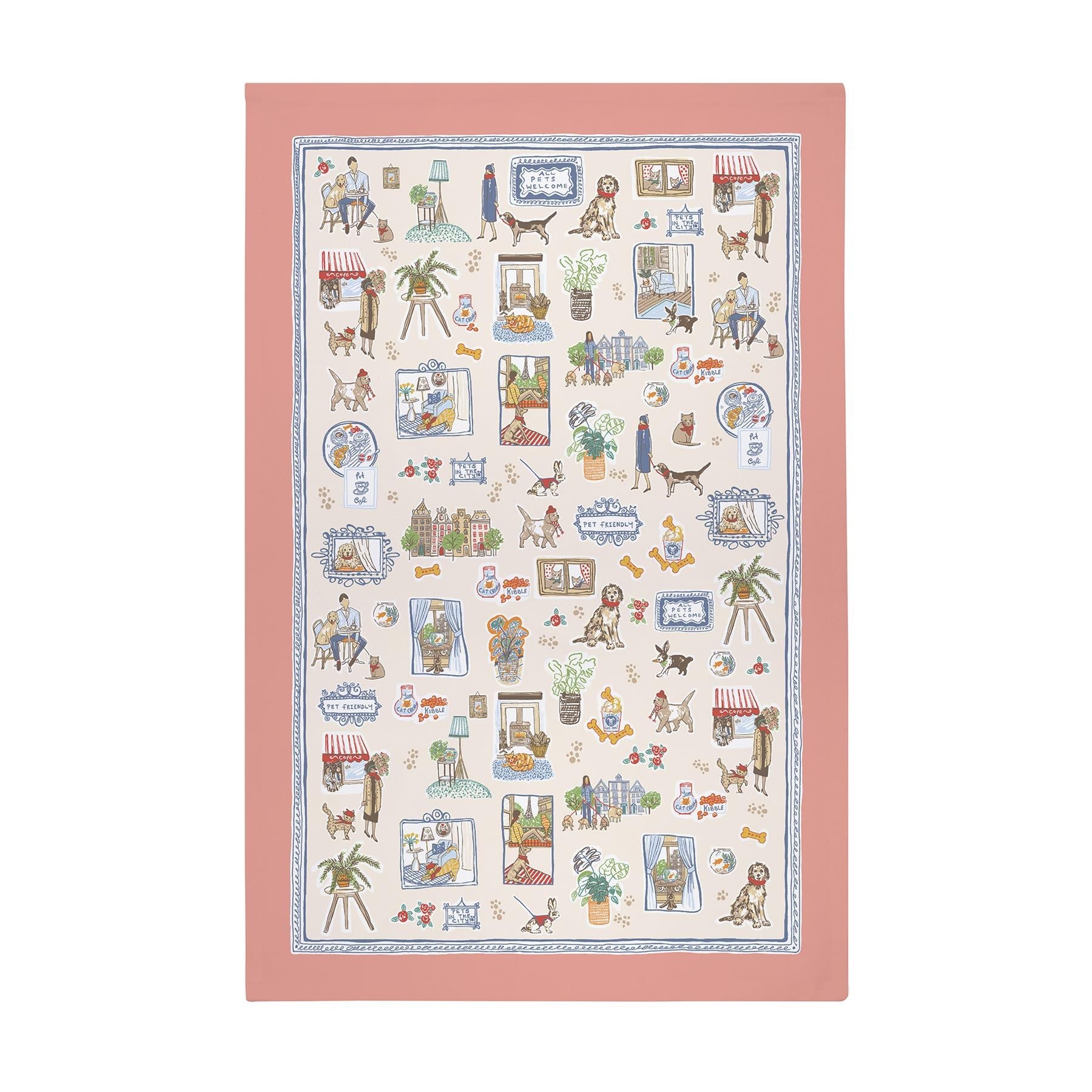 Ulster Weavers Pets In the City Tea Towel - Cotton One Size in Pink - Tea Towel - Ulster Weavers