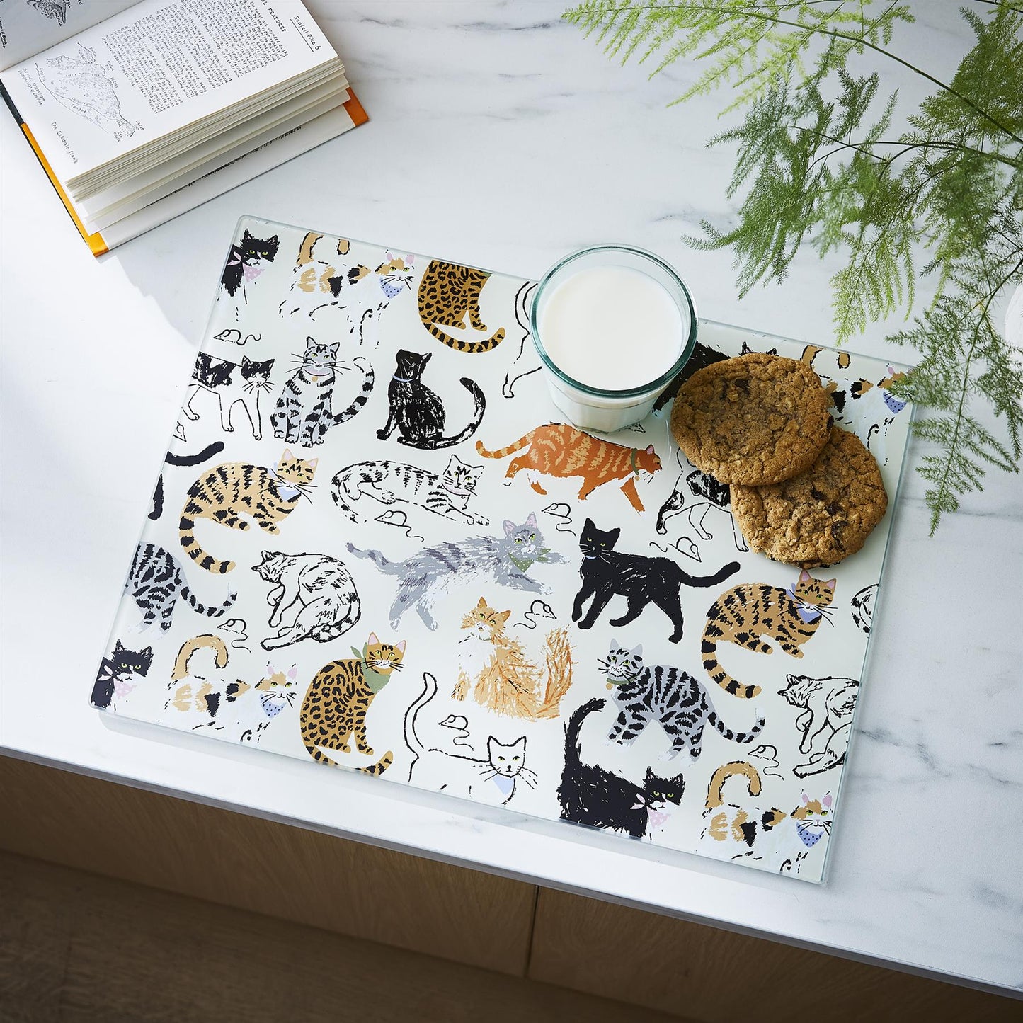 Ulster Weavers Feline Friends Glass Worktop Saver One Size in Cream - Worktop Savers - Ulster Weavers