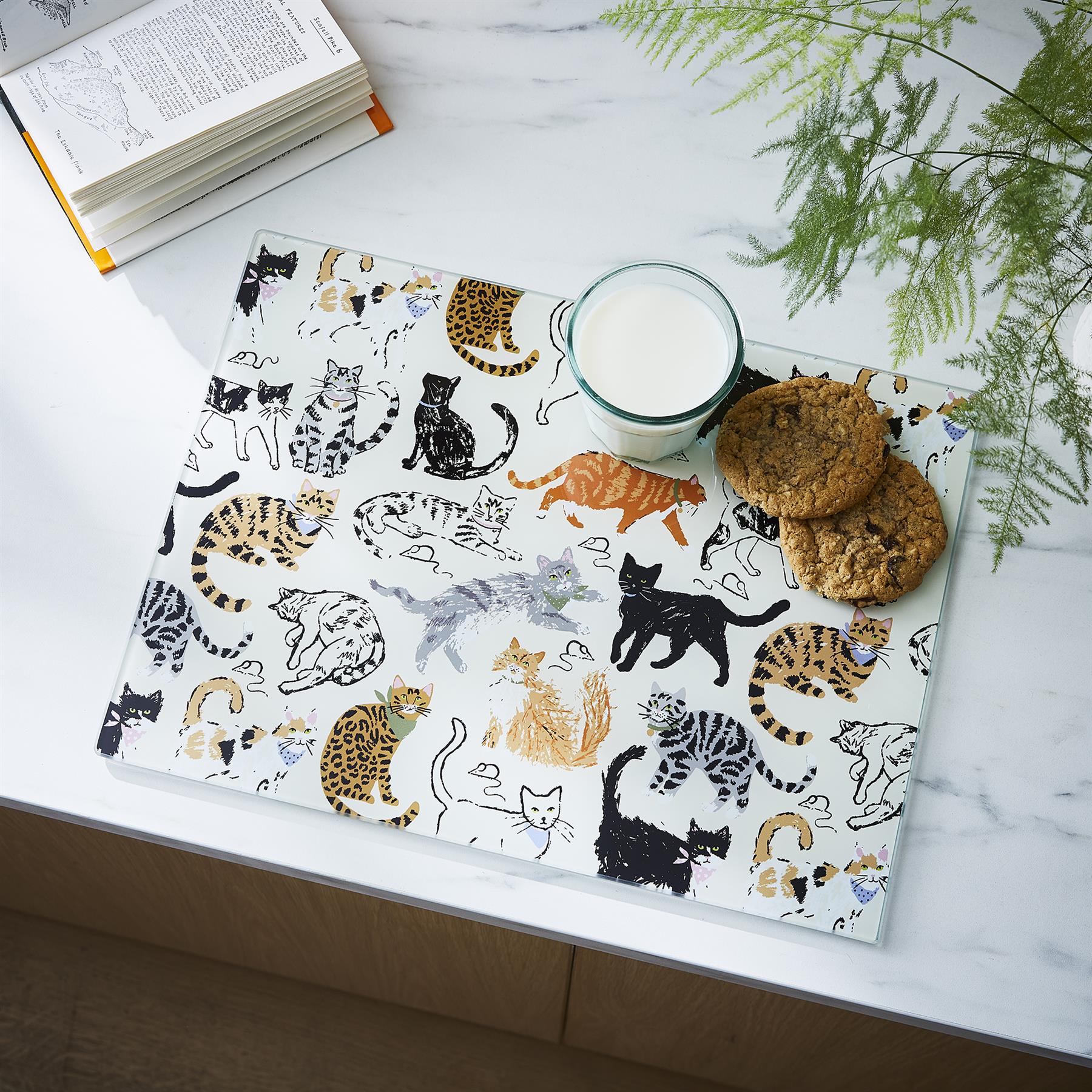 Ulster Weavers Feline Friends Glass Worktop Saver One Size in Cream - Worktop Savers - Ulster Weavers
