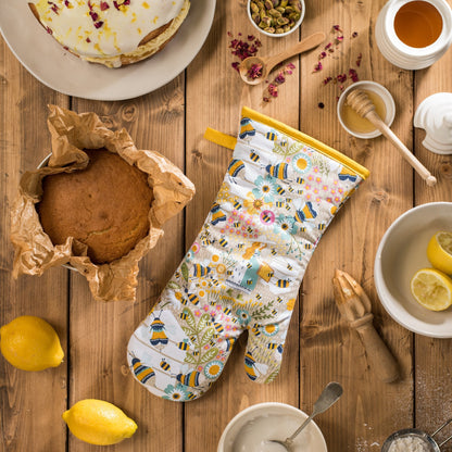 Ulster Weavers Gauntlet Single Oven Glove - Bee Keeper (100% Cotton Outer; 100% Polyester wadding; CE marked, Yellow) - Gauntlet Oven Glove - Ulster Weavers