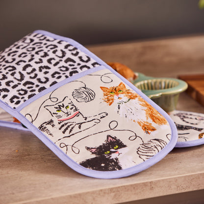 Ulster Weavers Feline Friends Double Oven Glove One Size in Grey - Double Oven Glove - Ulster Weavers