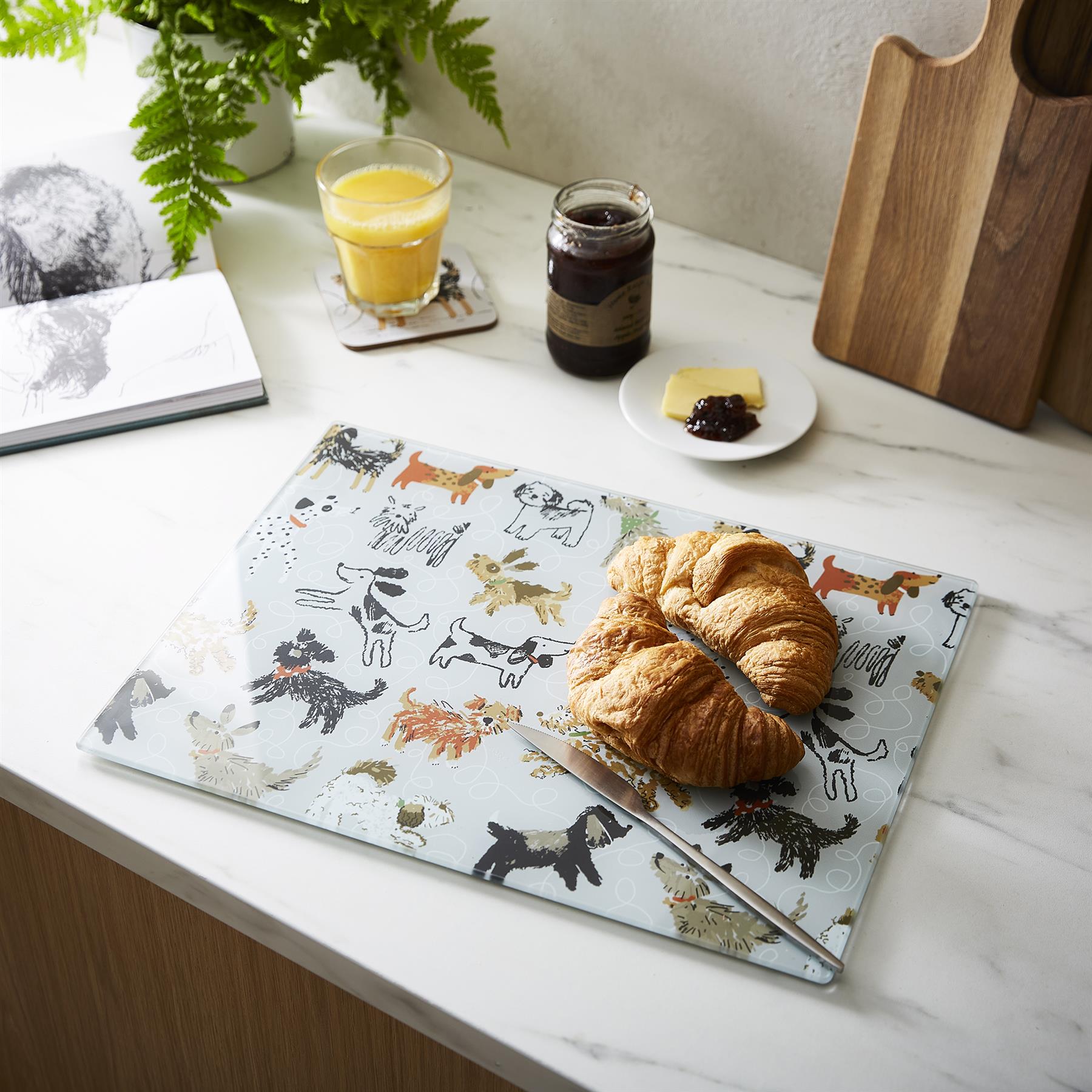 Ulster Weavers Dog Days Glass Worktop Saver One Size in Grey - Worktop Savers - Ulster Weavers