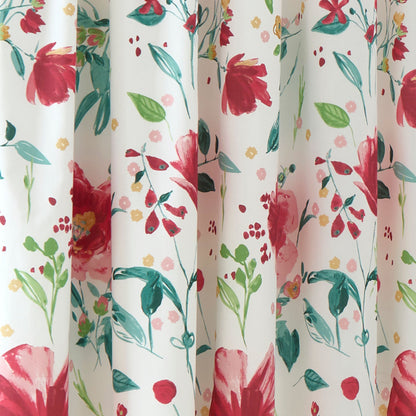 Abstract Poppy Pair of Pencil Pleat Curtains in Red
