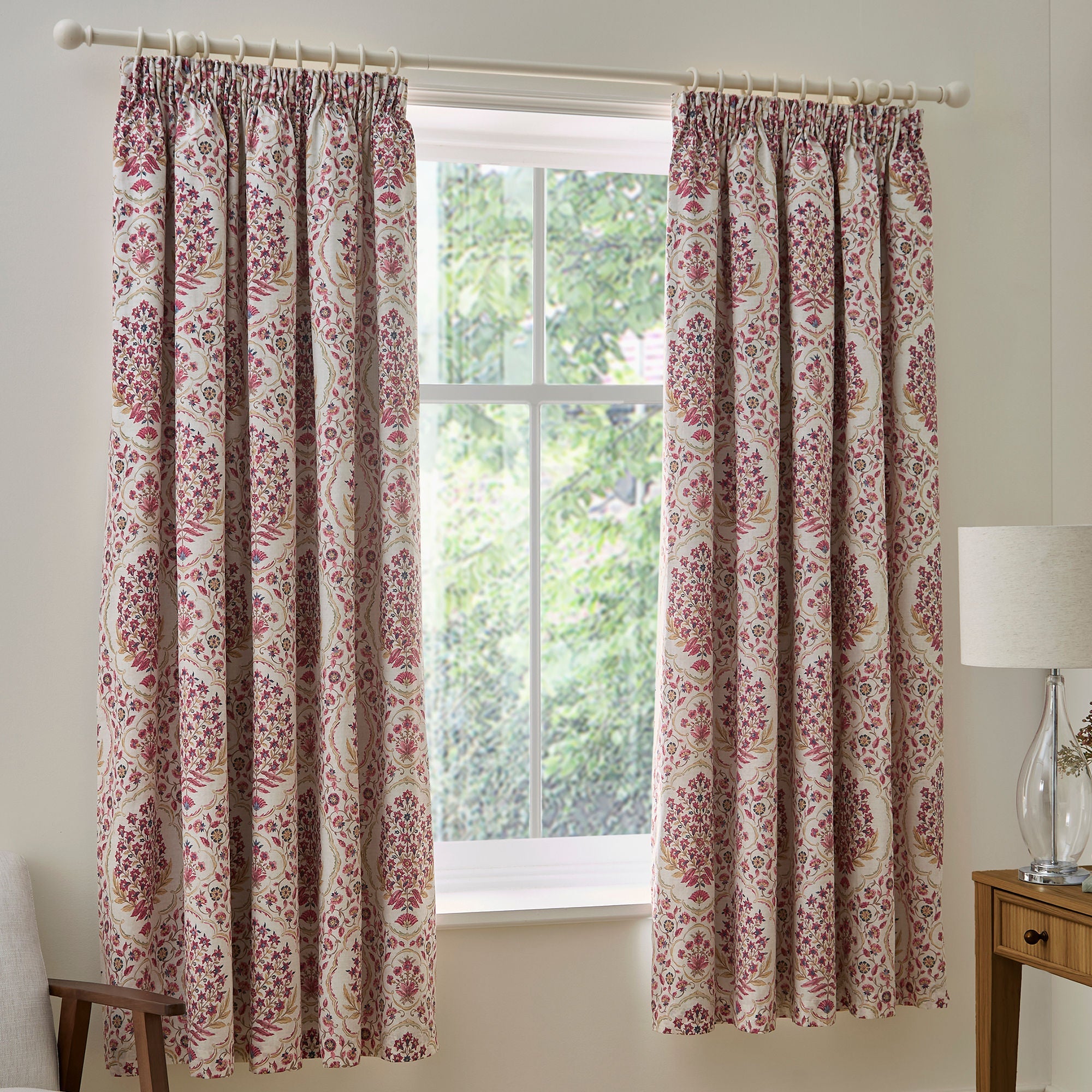 Ashmead Pair of Pencil Pleat Curtains in Berry - Pair of Pencil Pleat Curtains - D & D