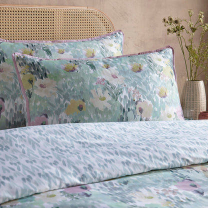 Abstract Floral Duvet Cover Set in Green