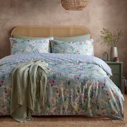 Abstract Floral Duvet Cover Set in Green