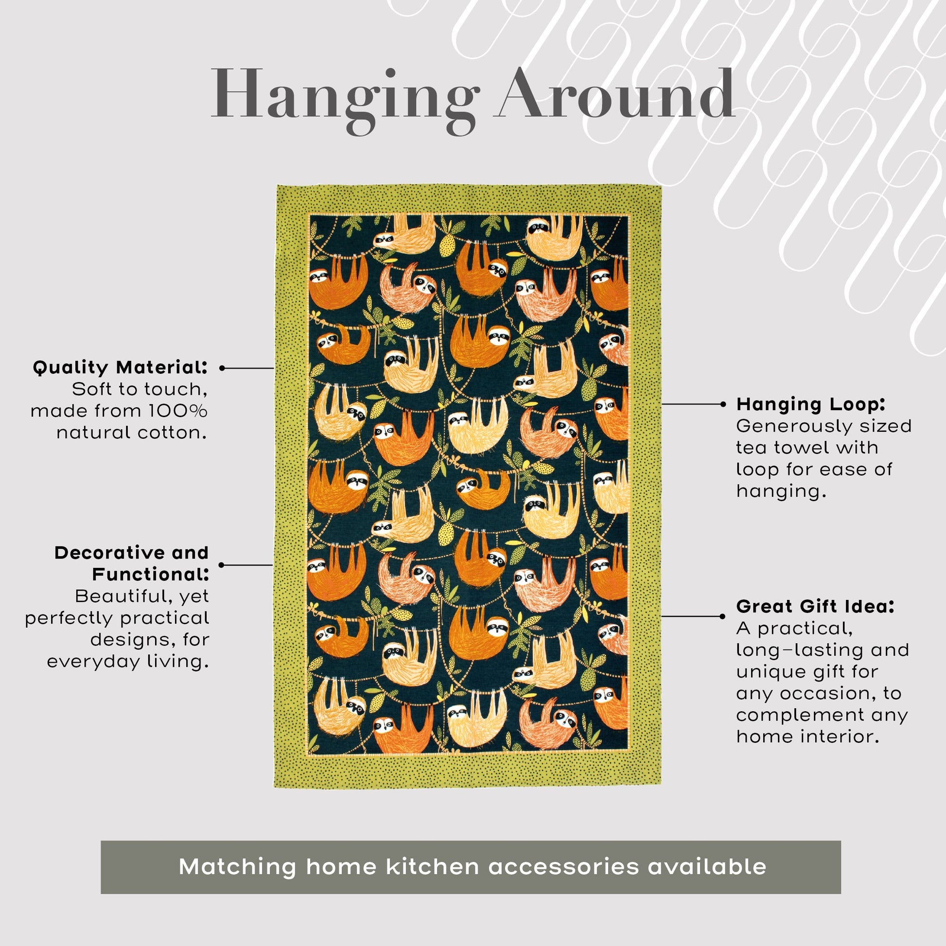 Ulster Weavers Cotton Tea Towel - Hanging Around (100% Cotton, Green) - Tea Towel - Ulster Weavers