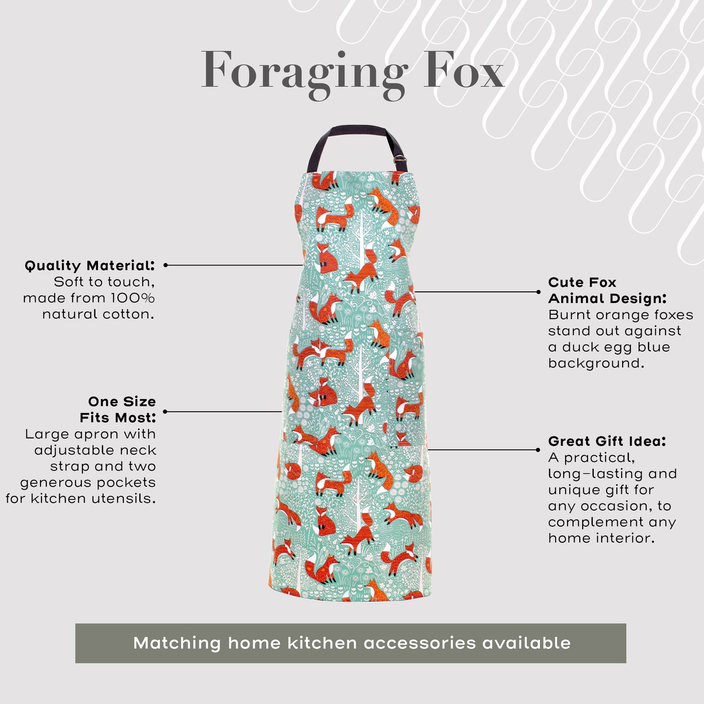 Ulster Weavers Cotton Apron - Foraging Fox (100% Cotton, Blue) - Apron - Ulster Weavers