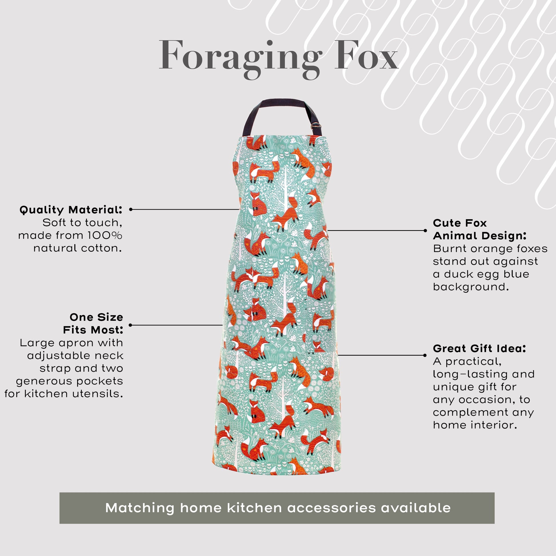 Ulster Weavers Cotton Apron - Foraging Fox (100% Cotton, Blue) - Apron - Ulster Weavers