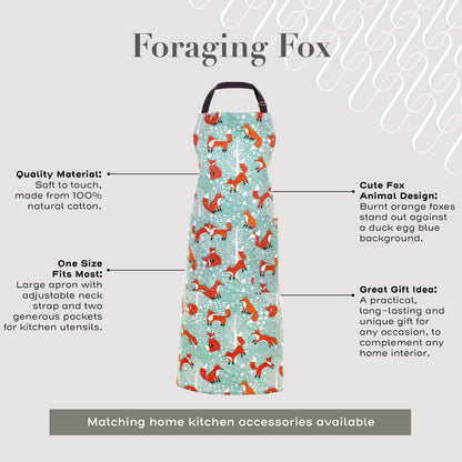 Ulster Weavers Cotton Apron - Foraging Fox (100% Cotton, Blue) - Apron - Ulster Weavers
