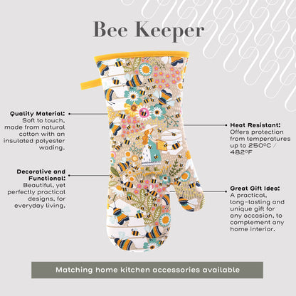 Ulster Weavers Gauntlet Single Oven Glove - Bee Keeper (100% Cotton Outer; 100% Polyester wadding; CE marked, Yellow) - Gauntlet Oven Glove - Ulster Weavers