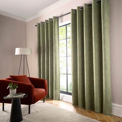 Boucle Chenille Pair of Eyelet Curtains in Green