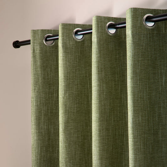 Boucle Chenille Pair of Eyelet Curtains in Green